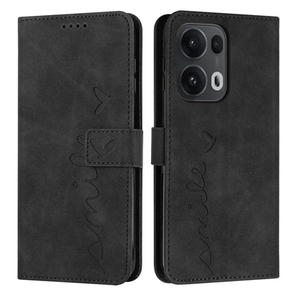 For Oppo Reno13 Pro 5G Case Viewing Stand PU Leather Phone Cover Imprinted Heart Pattern - Black