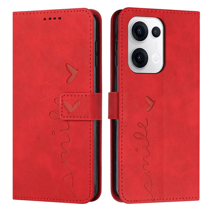 For Oppo Reno13 5G (Global) Case Viewing Stand PU Leather Phone Cover Imprinted Heart Pattern - Red