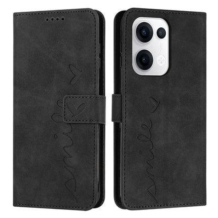 For Oppo Reno13 5G (Global) Case Viewing Stand PU Leather Phone Cover Imprinted Heart Pattern - Black