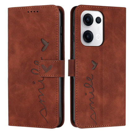 For Oppo Reno13 5G (Global) Case Viewing Stand PU Leather Phone Cover Imprinted Heart Pattern - Brown