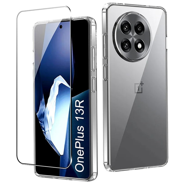 For OnePlus 13R 5G Clear TPU Anti-Scratch Phone Case + 2.5D Arc Edge Screen Protector