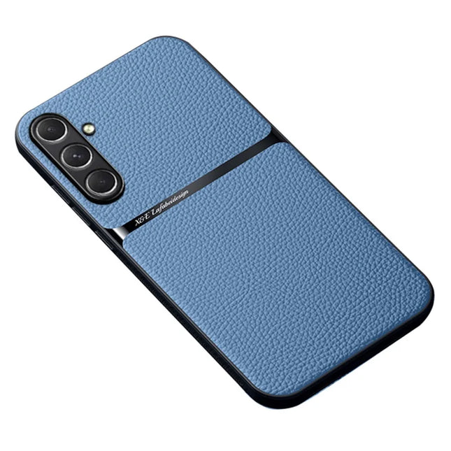 For Samsung Galaxy A36 5G Case Compatible with MagSafe Litchi Texture Slim Soft TPU + PU Leather Phone Cover - Blue