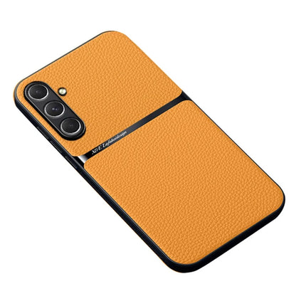 For Samsung Galaxy A16 5G  /  4G Case Compatible with MagSafe Litchi Texture Slim Soft TPU + PU Leather Phone Cover - Yellow