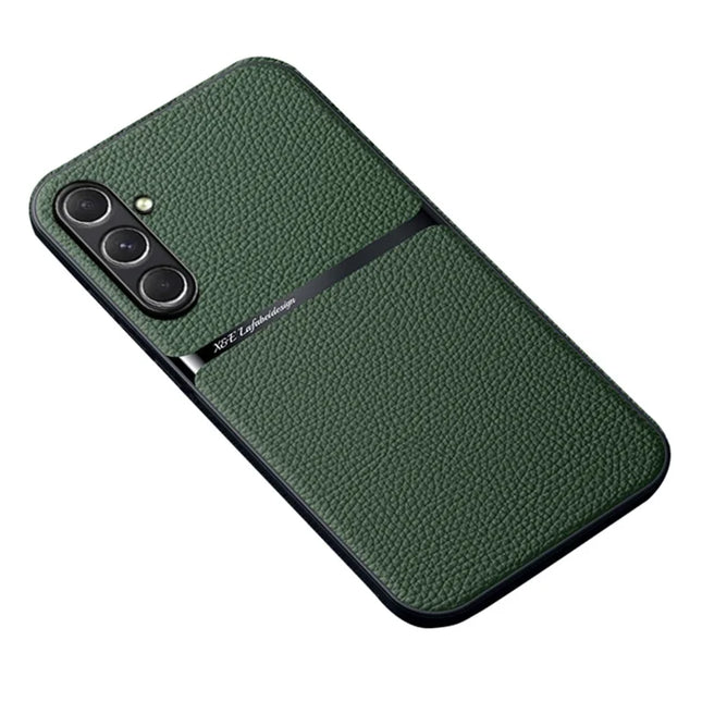 For Samsung Galaxy A35 5G Case Compatible with MagSafe Litchi Texture Slim Soft TPU + PU Leather Phone Cover - Green