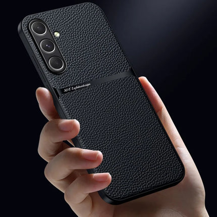For Samsung Galaxy A35 5G Case Compatible with MagSafe Litchi Texture Slim Soft TPU + PU Leather Phone Cover