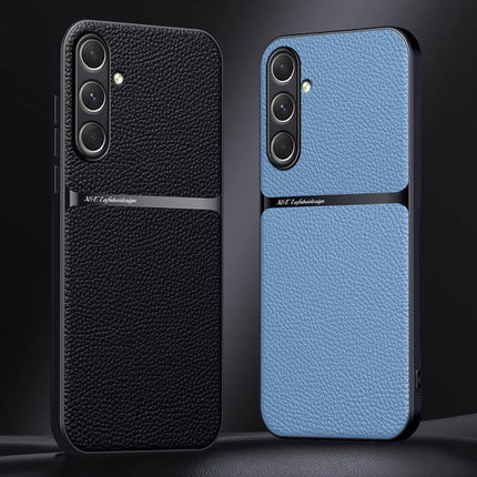For Samsung Galaxy A35 5G Case Compatible with MagSafe Litchi Texture Slim Soft TPU + PU Leather Phone Cover