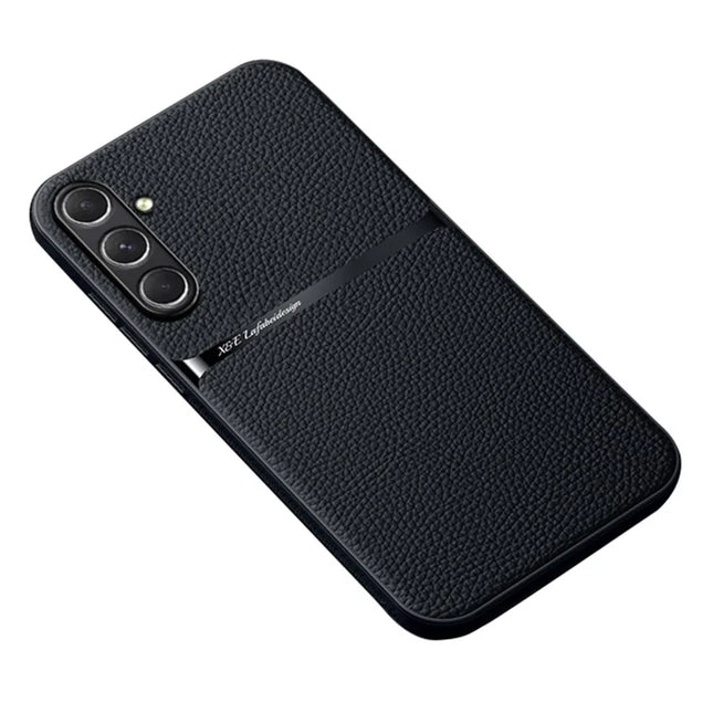 For Samsung Galaxy A55 5G Case Compatible with MagSafe Litchi Texture Slim Soft TPU + PU Leather Phone Cover - Black