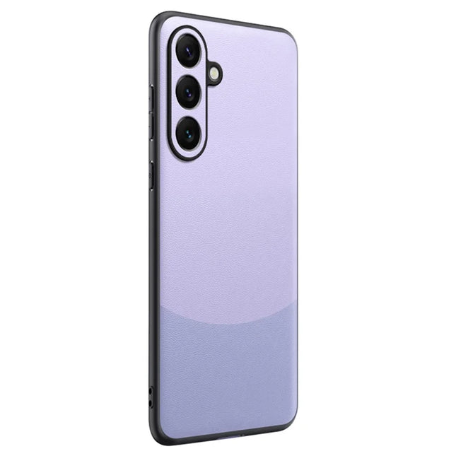 For Samsung Galaxy A55 5G Case Splicing Color Nappa Texture PU Leather + TPU Phone Cover - Purple