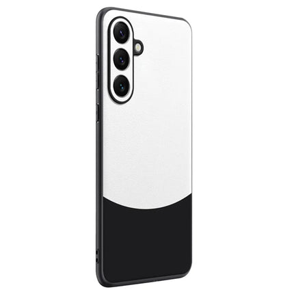 For Samsung Galaxy A55 5G Case Splicing Color Nappa Texture PU Leather + TPU Phone Cover - Black  /  White