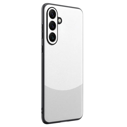 For Samsung Galaxy A55 5G Case Splicing Color Nappa Texture PU Leather + TPU Phone Cover - White