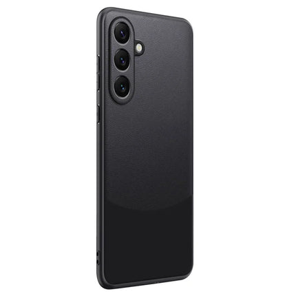 For Samsung Galaxy A55 5G Case Splicing Color Nappa Texture PU Leather + TPU Phone Cover - Black