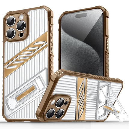 For iPhone 15 Pro Max Case Folding Kickstand PC + TPU Anti Drop Phone Cover - Desert Gold