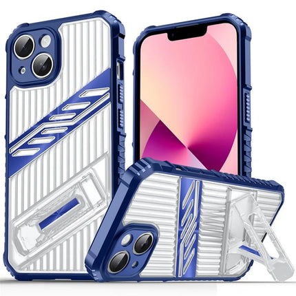 For iPhone 13 Case Folding Kickstand PC + TPU Anti Drop Phone Cover - Navy Blue
