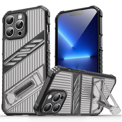 For iPhone 13 Pro Max Case Folding Kickstand PC + TPU Anti Drop Phone Cover - Black  /  Grey