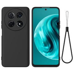 For Huawei nova 13i Liquid Silicone Case Phone Back Cover with Hand Strap - Black
