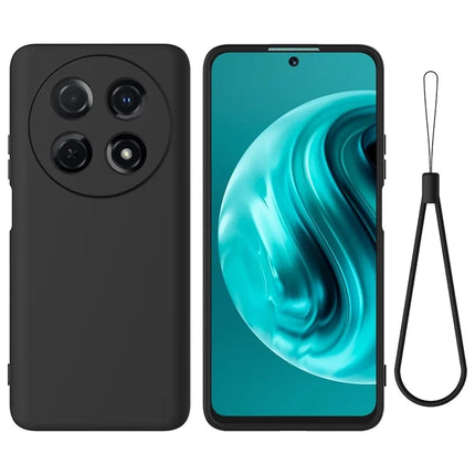 For Huawei nova 13i Liquid Silicone Case Phone Back Cover with Hand Strap - Black