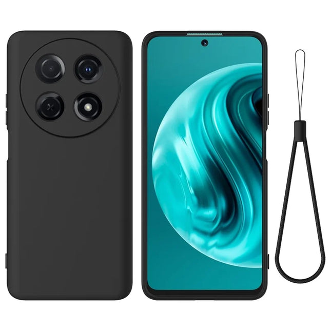 For Huawei nova 13i Liquid Silicone Case Phone Back Cover with Hand Strap - Black