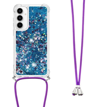 For Samsung Galaxy A56 5G TPU Case Quicksand Design Phone Cover with Lanyard - Blue / Hearts