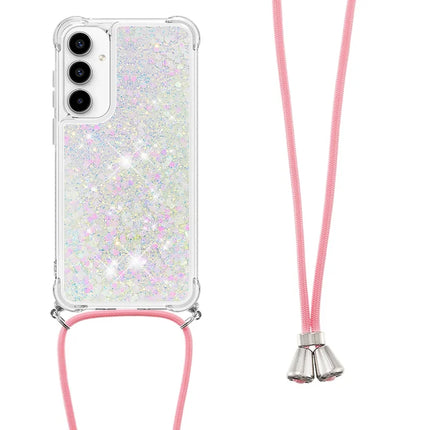 For Samsung Galaxy A56 5G TPU Case Quicksand Design Phone Cover with Lanyard - Laser / Hearts