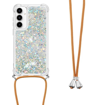 For Samsung Galaxy A56 5G TPU Case Quicksand Design Phone Cover with Lanyard - Silver / Hearts