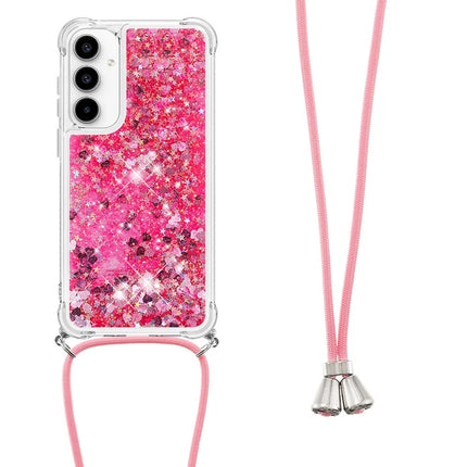 For Samsung Galaxy A36 5G TPU Case Quicksand Design Phone Cover with Lanyard - Pink / Hearts