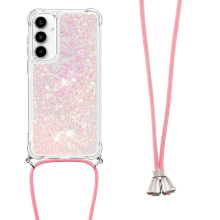 For Samsung Galaxy A36 5G TPU Case Quicksand Design Phone Cover with Lanyard - Pink / Pentagram