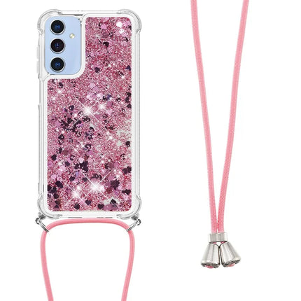 For Samsung Galaxy A26 5G TPU Case Quicksand Design Phone Cover with Lanyard - Rose Gold / Hearts