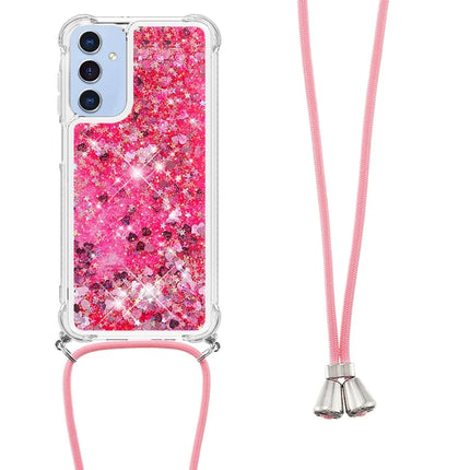 For Samsung Galaxy A26 5G TPU Case Quicksand Design Phone Cover with Lanyard - Pink / Hearts