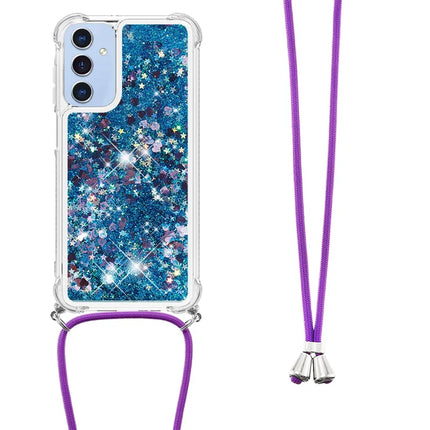 For Samsung Galaxy A26 5G TPU Case Quicksand Design Phone Cover with Lanyard - Blue / Hearts