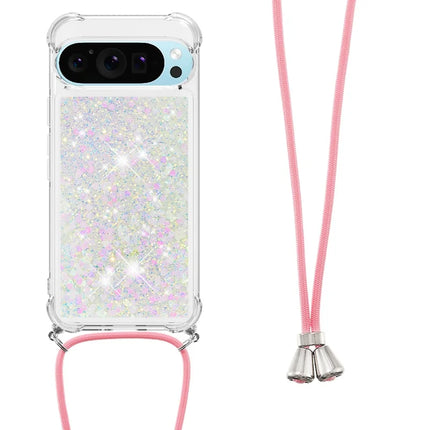 For Google Pixel 9 TPU Case Quicksand Design Phone Cover with Lanyard - Laser / Hearts