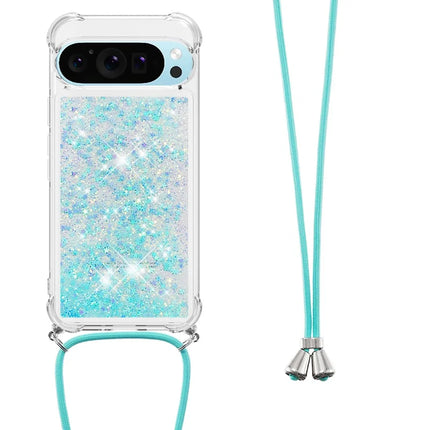 For Google Pixel 9 TPU Case Quicksand Design Phone Cover with Lanyard - Blue / Pentagram