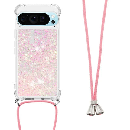 For Google Pixel 9 TPU Case Quicksand Design Phone Cover with Lanyard - Pink / Pentagram