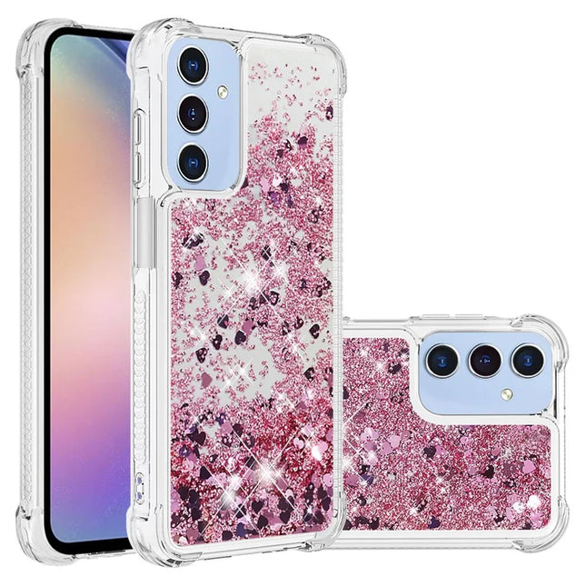 For Samsung Galaxy A26 5G TPU Case Glitter Quicksand Shockproof Phone Back Cover - Rose Gold / Hearts
