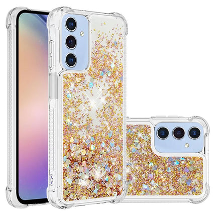 For Samsung Galaxy A26 5G TPU Case Glitter Quicksand Shockproof Phone Back Cover - Gold / Hearts