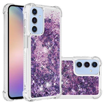 For Samsung Galaxy A26 5G TPU Case Glitter Quicksand Shockproof Phone Back Cover - Dark Purple / Hearts