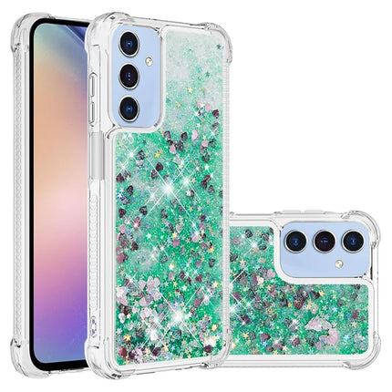 For Samsung Galaxy A26 5G TPU Case Glitter Quicksand Shockproof Phone Back Cover - Green / Hearts