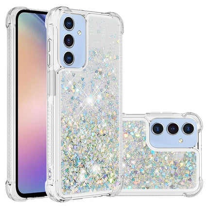 For Samsung Galaxy A26 5G TPU Case Glitter Quicksand Shockproof Phone Back Cover - Silver / Hearts