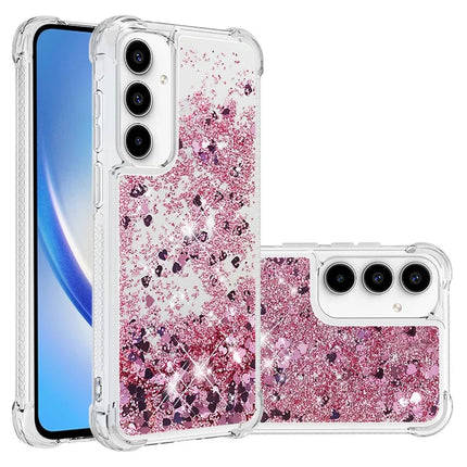 For Samsung Galaxy A56 5G TPU Case Glitter Quicksand Shockproof Phone Back Cover - Rose Gold / Hearts