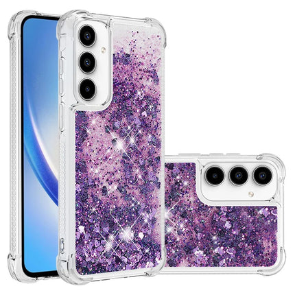 For Samsung Galaxy A56 5G TPU Case Glitter Quicksand Shockproof Phone Back Cover - Dark Purple / Hearts