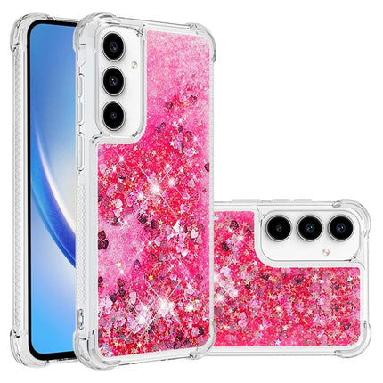 For Samsung Galaxy A56 5G TPU Case Glitter Quicksand Shockproof Phone Back Cover - Pink / Hearts