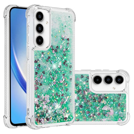 For Samsung Galaxy A56 5G TPU Case Glitter Quicksand Shockproof Phone Back Cover - Green / Hearts