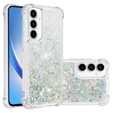 For Samsung Galaxy A56 5G TPU Case Glitter Quicksand Shockproof Phone Back Cover - Silver / Hearts