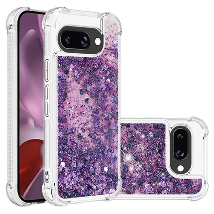 For Google Pixel 9a TPU Case Glitter Quicksand Shockproof Phone Back Cover - Dark Purple / Hearts
