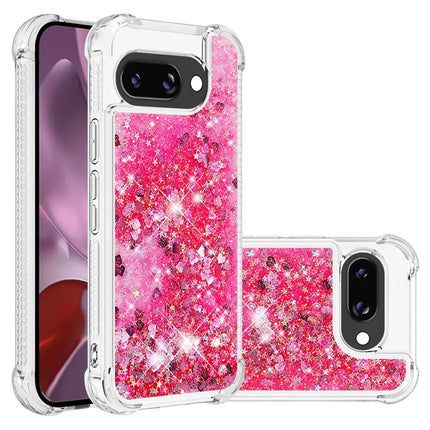 For Google Pixel 9a TPU Case Glitter Quicksand Shockproof Phone Back Cover - Pink / Hearts