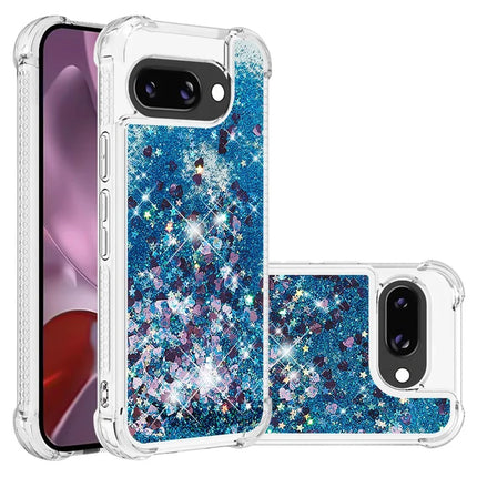 For Google Pixel 9a TPU Case Glitter Quicksand Shockproof Phone Back Cover - Blue / Hearts