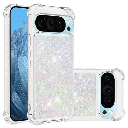 For Google Pixel 9 TPU Case Glitter Quicksand Shockproof Phone Back Cover - Laser / Hearts