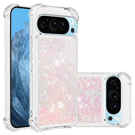 For Google Pixel 9 TPU Case Glitter Quicksand Shockproof Phone Back Cover - Pink / Pentagram