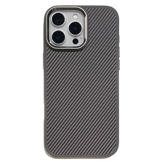 For iPhone 16 Pro Max Case Compatible with MagSafe PC + TPU Phone Back Cover Carbon Fiber Texture - Grey