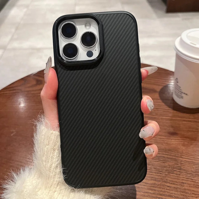 For iPhone 16 Pro Max Case Compatible with MagSafe PC + TPU Phone Back Cover Carbon Fiber Texture - Black