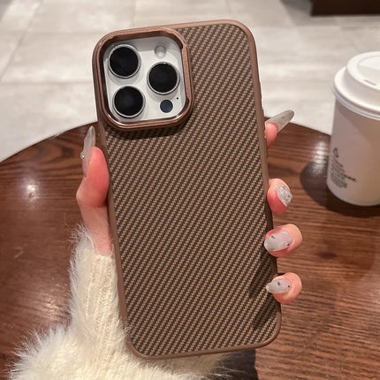 For iPhone 16 Pro Max Case Compatible with MagSafe PC + TPU Phone Back Cover Carbon Fiber Texture - Desert Gold